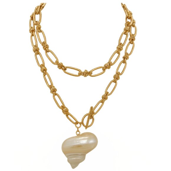 Camila Coelho Gold Color Necklace Chain & Knot w Natural Conch Shell Pendant - Picture 3 of 14